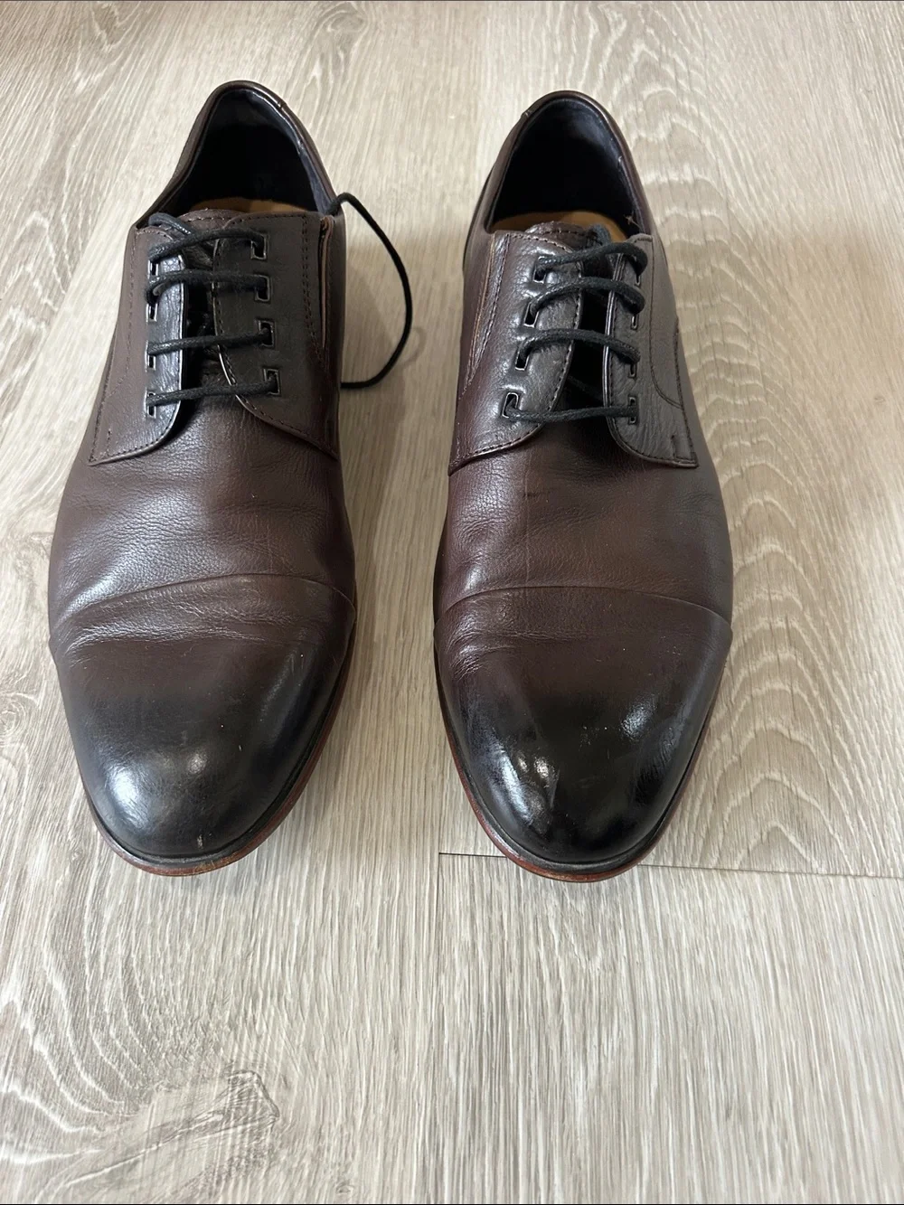 Men's Dark Brown Leather Cap-Toe Derby Shoes